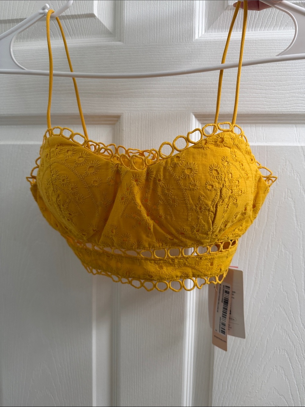 Yellow Eyelet Two-Piece Skirt Set - Elegant Crop Top & A-Line Skirt - Picture 3 of 6